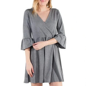 Eyeshadow Gray Striped Long Sleeve Dress